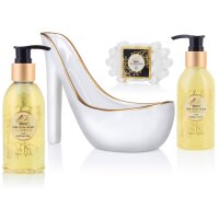 6 tlg. Vanilla Spa Beautyset Geschenkset in Keramik Stiletto - Weiß Gold