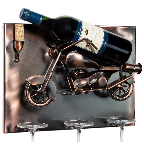 BRUBAKER Wand Flaschenhalter Motorrad - Deko-Objekt für Wein aus Metal mit mit Grusskarte