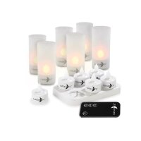 6 LED-Akku-Teelichter mit Acryl-Dekogläsern, Ladestion & Fernbedienung