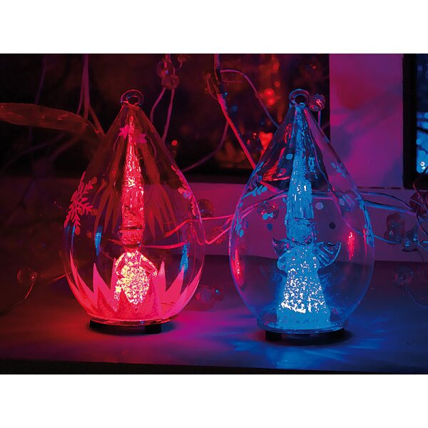 Lunartec Mundgeblasene LED-Glas-Ornamente in Tropfenform, 2er-Set